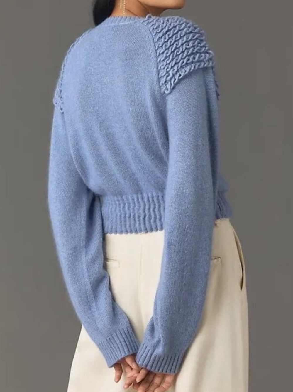 Anthropologie Mare Mare Cinched crew neck sweater with loop knit detail blue M - Picture 12 of 13